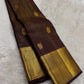 Deep Mahogany Brown and Antique Gold Handwoven Pure Silk Kanchipuram Saree with Vairaoosi and Mayil Chakram Butta