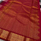 Full red pallu with gold zari woven diamond pattern and ornate border, shipped from New Jersey USA