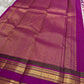 Full pallu view of pearl silver pure Kanchipuram silk saree with magenta zari woven geometric pattern