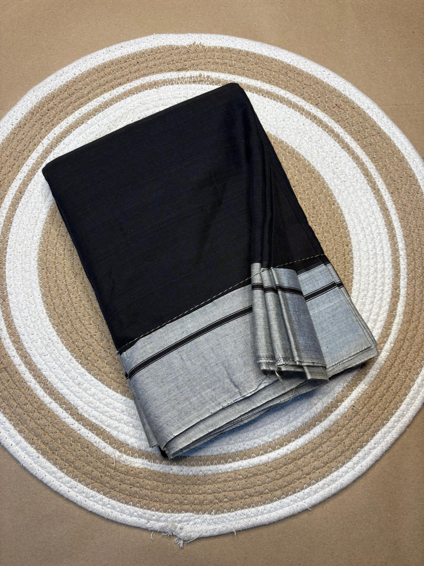 Handwoven Patteda Anchu Cotton Saree from Karnataka with Broad Double Border