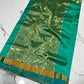 Handloom Turquoise Green Pattu Silk Chanderi saree, full drape with antique-gold border and pallu