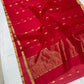 Red Chanderi saree showing gold-toned leaf motifs