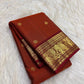 Semmann Terracotta Pure Silk Kanchipuram Peacock Butta Saree with Maroon Zari Border – view 5