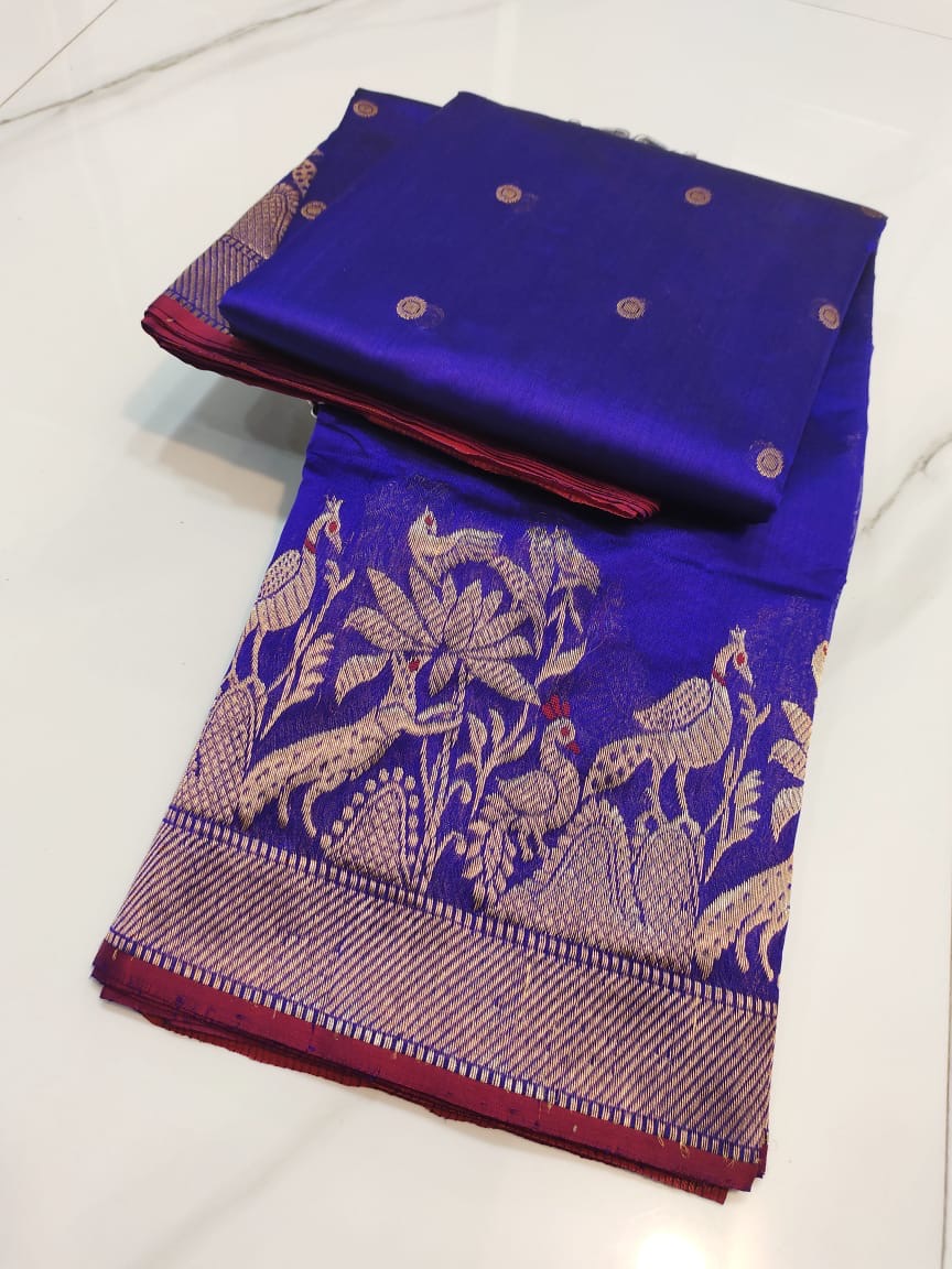 Handloom violet-blue Chanderi saree