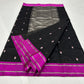 Handwoven black Chanderi saree with Rani pink border