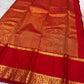 Black, Grey and Ivory pure silk KanchiPattu saree, Kanchi Kattam weave with Pillar-Box Red border — folded view