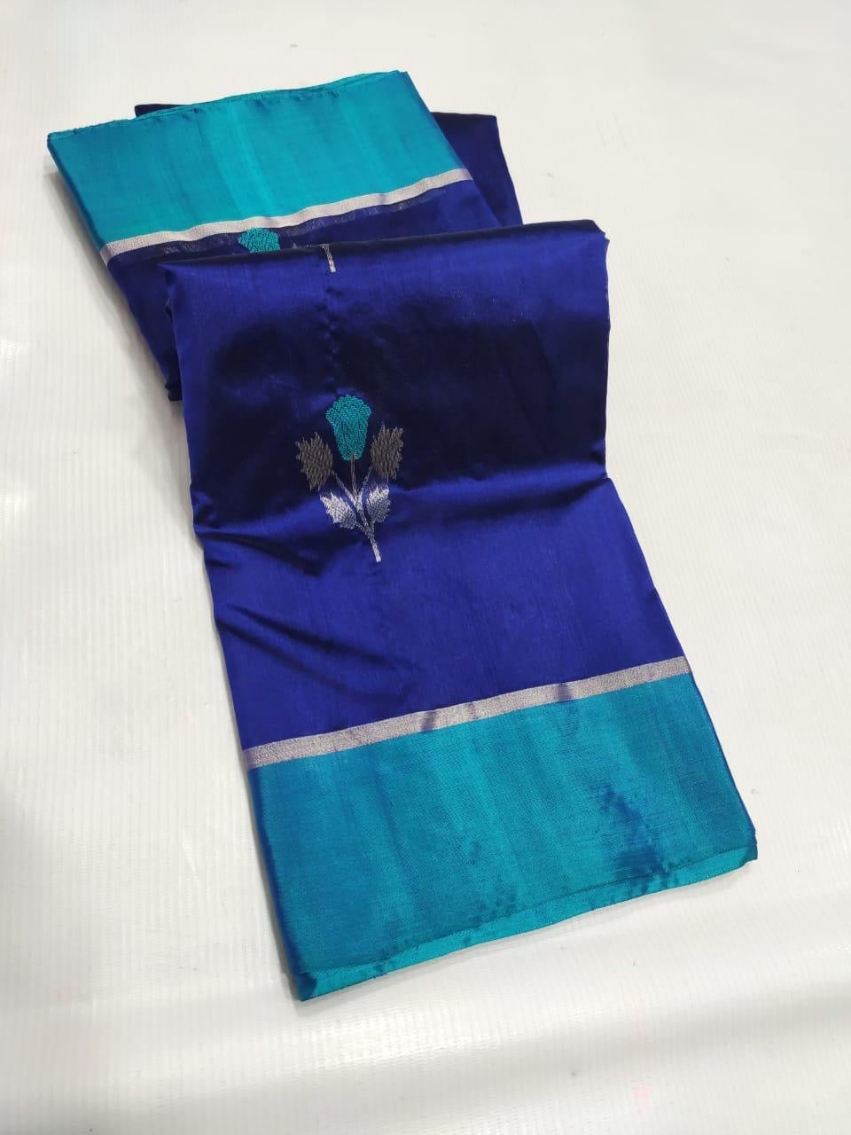 Handwoven blue Pure Silk Chanderi saree