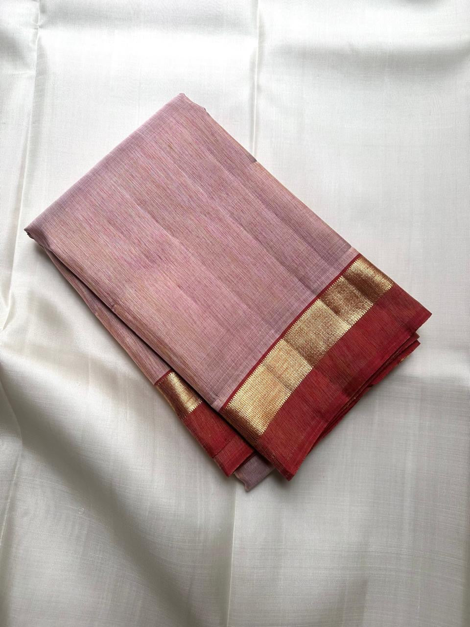 Blush Pink Handwoven Pure Silk Kanjeevaram Saree with Plain Body and Deep pink  Zari Border
