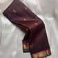 Brown Kanjivaram silk saree with traditional antique gold grid detailing