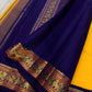 Canary Yellow and Violet Korvai Kanchi Pattu Silk Saree with Maanga Butta and Yaanai Border