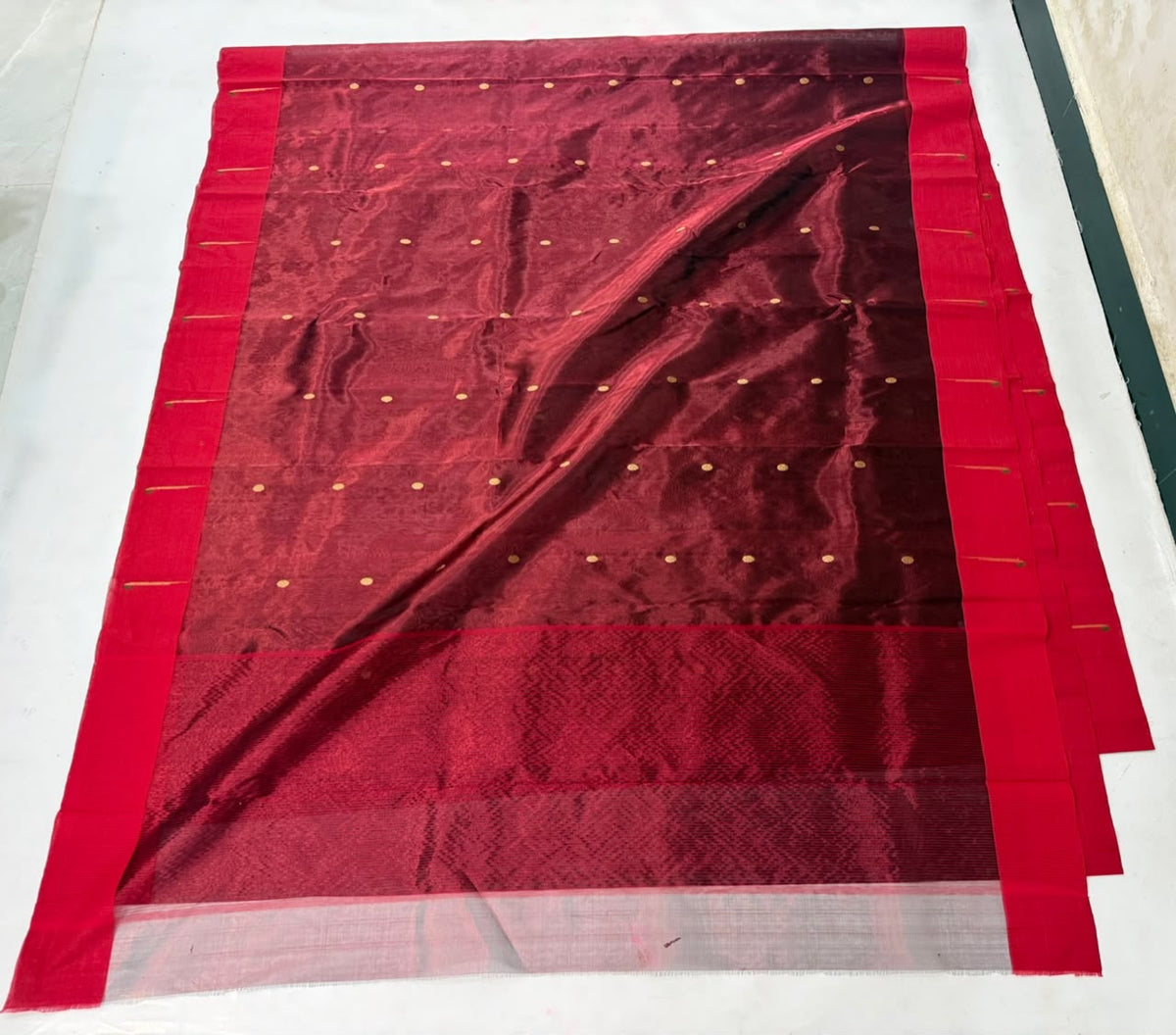 Handwoven maroon Chanderi saree with zari weaving