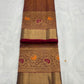 Copper Brown Floral Zari Katan Silk Chanderi Saree, antique-gold floral vine border close-up