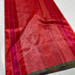 Handloom red Tissue Silk Chanderi pallu with closely woven metallic pinstripes and narrow green edging