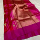 Handwoven Chanderi silk saree with luminous red and Rani pink body