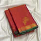 Coral-Arakku Handwoven Pure Silk Kanchi Pattu Vairaoosi Saree with Green Selvedge and Gold Zari