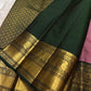 Dusty Mauve pure silk Kanjeevaram saree, Butta weave with Deep Green border — body weave close-up