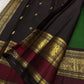 Deep Forest Green pure silk Kanjipuram saree, Butta weave with Deep Aubergine border — blouse piece detail