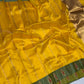 Marigold yellow handloom saree with gold-toned woven stripes