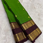 Kanchipuram Silk Saree • Classic Border Weave • Vibrant Parrot Green with Deep Coffee Brown Border