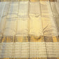 Ivory Handwoven Pure Silk Kancheepuram Zari Kattam Saree with Fresh Green Selvedge