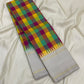 Multicolour Jewel Box Checks Handwoven Pure Silk Kanjeevaram Saree with Ivory Rettapet Border, woven motif and zari detail