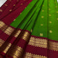 Handwoven Kancheepuram silk saree bright green body with deep ruby zari border Idam Living