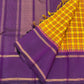 Turmeric Yellow Handwoven Pure Silk Kanchipuram Saree with Kanchi Kattam and Purple Rettapet Border, silk body close-up