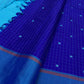 Handwoven Kanchi Kattam texture on royal blue pure silk Kanchi Pattu saree, folded