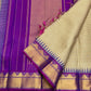 Handwoven Kanchi Kattam saree in warm ivory taupe, folded view