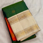 Double-shot leaf-to-emerald green with golden-mustard light pure silk Kanchipuram saree, green mustard double shot silk body; traditional Rettapet weave.