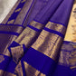 Handwoven Kanchi Pattu pure silk saree – ivory and royal blue grand pallu — Idam Living