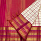 Handwoven Kanchipuram saree in ivory raspberry pink, draped view