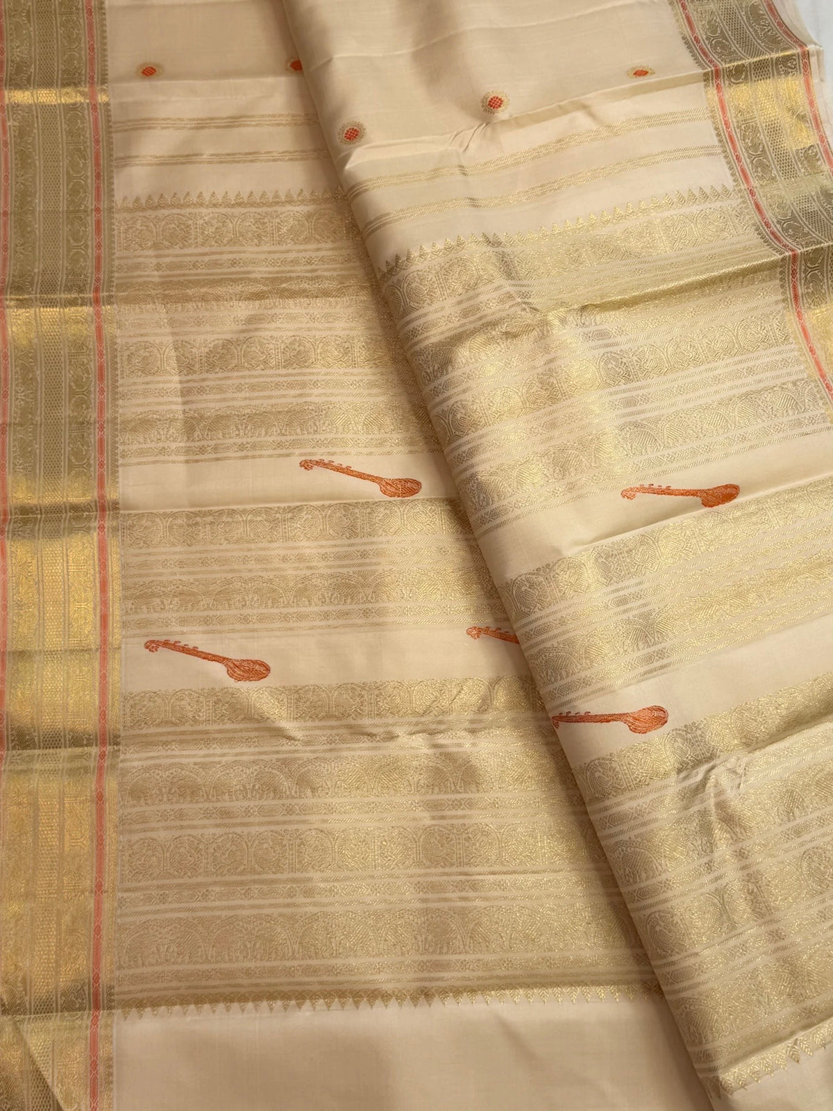 Body detail of the chandanam sandalwood silk field with woven buttas.