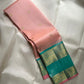 Blush rose Kanjivaram pure silk saree with peacock teal Rettapet border, full drape