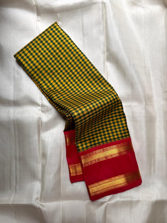 Detailed view of rettapet border on green Kanchipuram silk saree