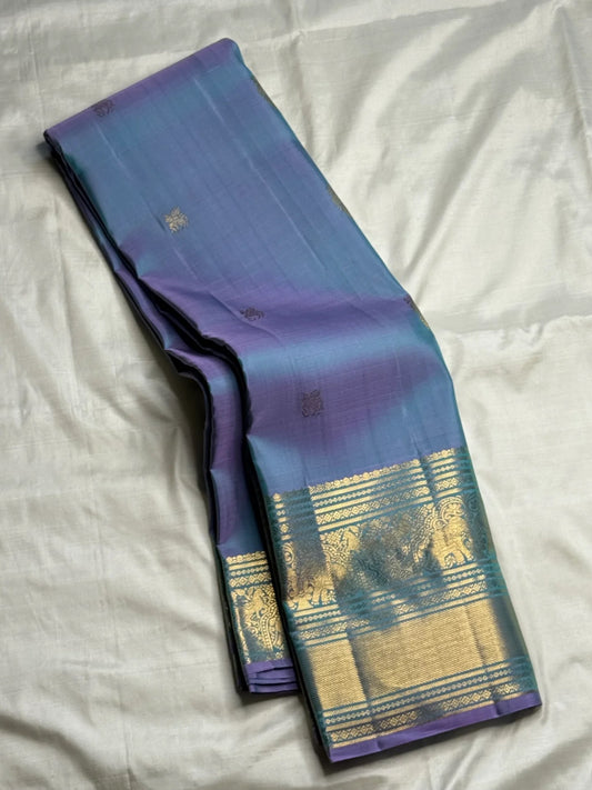 Twilight Periwinkle shot-colour pure silk Kanjivaram saree body in soft lavender and powder blue tones
