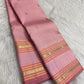 Handwoven Kanjeevaram silk saree, silk thread and zari Rettapet border, Rose Petal Pink