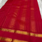 Handwoven Kanjivaram silk saree yellow green checked body with brick red zari rettapet border drape detail Idam Living