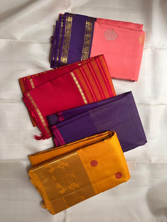 Royal Purple Handwoven Pure Silk KanchiPattu Saree with Zari Kattam Sri Lakshmi Motif Border