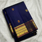 Meenakari silk thread and gold zari butta on midnight navy Kanjipuram silk saree body — Idam Living