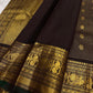 Ornate self-colour border of deep brown lightweight Kanjivaram saree with Mayil peacock elephant and geometric antique gold zari