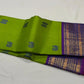 Parrot green handwoven pure silk Kanchipuram varisaipet saree with violet border, view 3