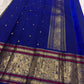 Lavender and Royal Blue Handwoven Pure Silk Kanchipuram Saree with Sorgavaasal Mayil Border