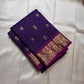 Handwoven lightweight Kanchipuram saree in royal violet, draped view