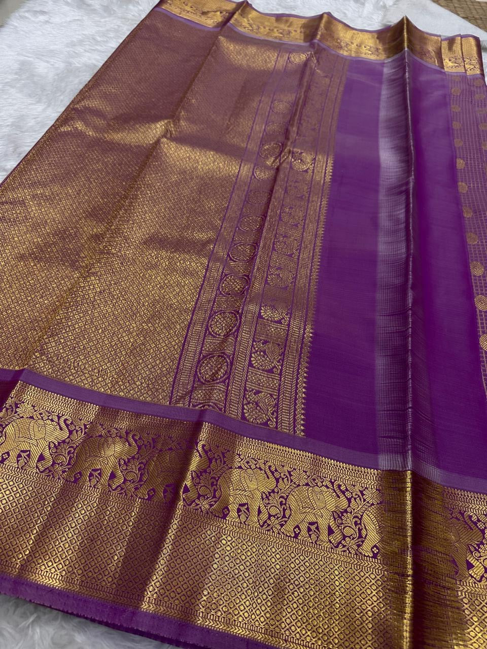 Handwoven lightweight orchid purple silk saree with zari butta weave