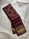 Deep cinnamon brown handwoven lightweight Kanjeevaram silk saree with zari kattam weave