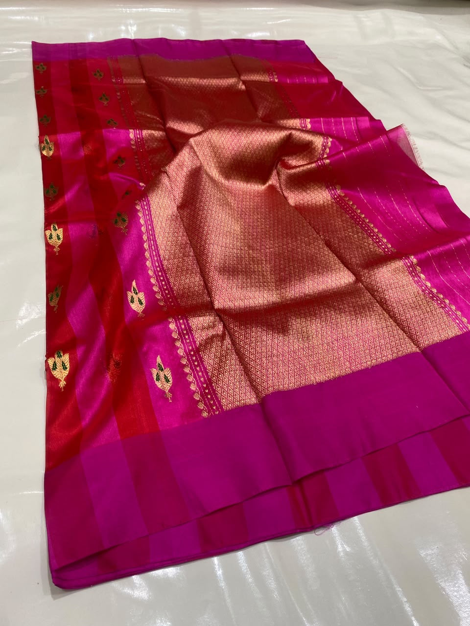 Handwoven magenta Chanderi striped silk saree