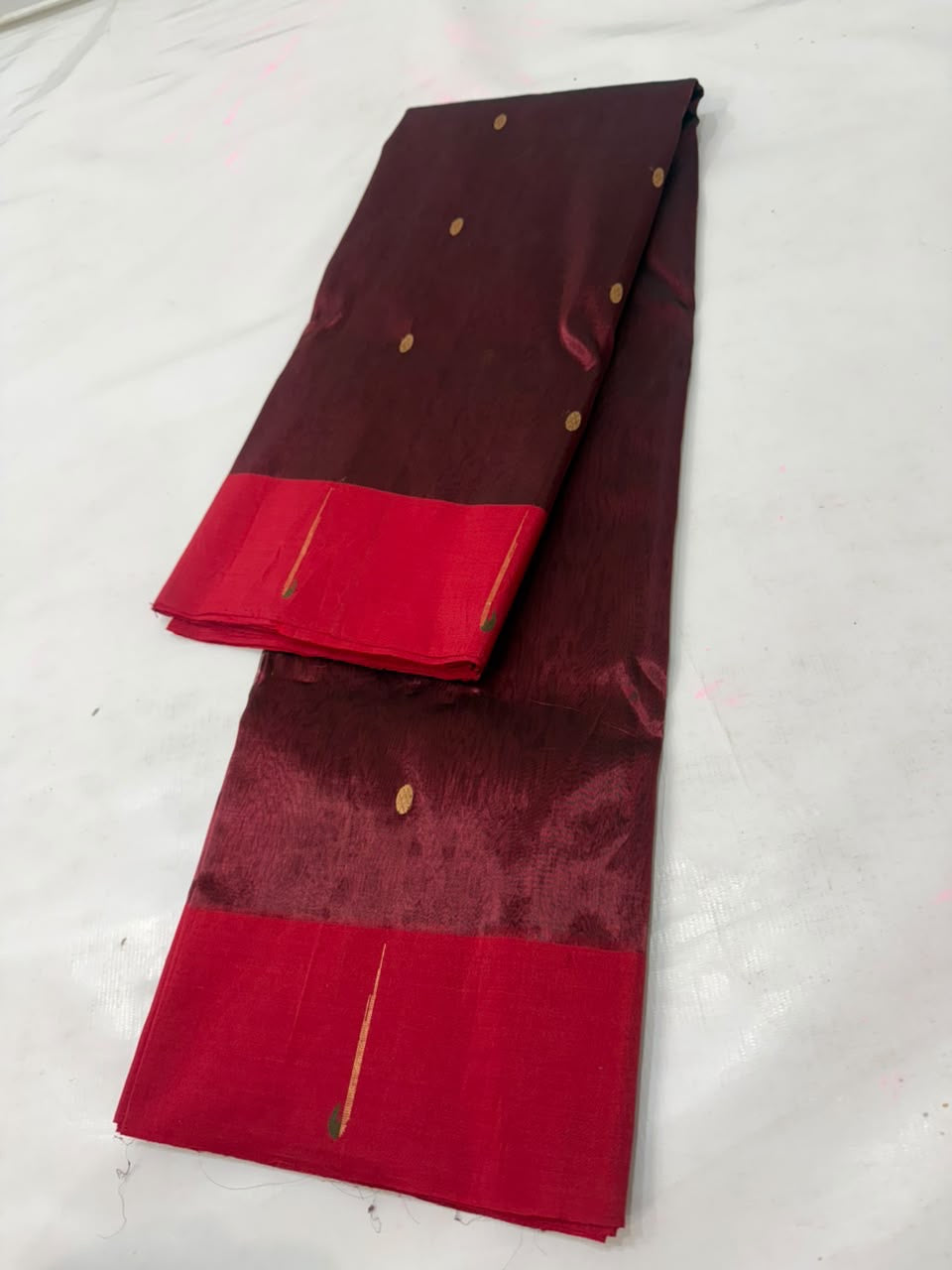 Handwoven Chanderi Tissue Silk saree in deep maroon