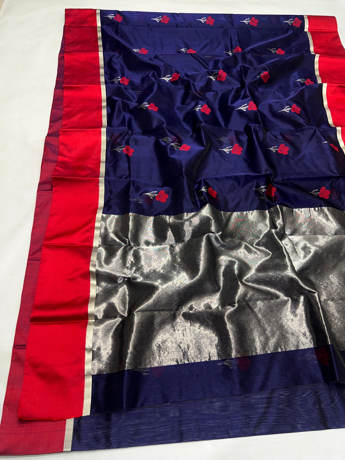 Pattu Silk Chanderi saree with broad red contrast border
