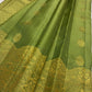 Handwoven olive Kanjipuram pure silk saree, Idam Living